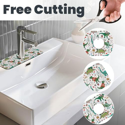 Dinosaur Christmas Happy New Year Kitchen Sink Splash Guard Faucet Mat Super Absorbent Fast Drying Mat Sink Gadgets-Fast Drying Pad Sink Mat For Kitchen Bathroom (15" X 5.5" ) - color: Dinosaur