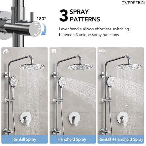 10 Inch High Pressure Rainfall Shower System with Slide Bar, Wall Mount Bathroom Round Shower Faucet Set with Valve, Polished Chrome - color: Polished Chrome