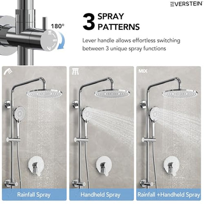 10 Inch High Pressure Rainfall Shower System with Slide Bar, Wall Mount Bathroom Round Shower Faucet Set with Valve, Polished Chrome - color: Polished Chrome