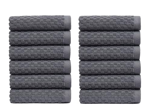 COTTON CRAFT Euro Spa Waffle Wash Cloth - Set of 12 Grey Washcloth | Luxury Face Towel Set - 100% Cotton - Soft Plush Absorbent Low Lint Quick Dry - Gym Shower Beach Bath Kitchen - 12x12 inches - color: Grey, size: 12 Pack Wash Cloths