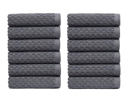 COTTON CRAFT Euro Spa Waffle Wash Cloth - Set of 12 Grey Washcloth | Luxury Face Towel Set - 100% Cotton - Soft Plush Absorbent Low Lint Quick Dry - Gym Shower Beach Bath Kitchen - 12x12 inches - color: Grey, size: 12 Pack Wash Cloths