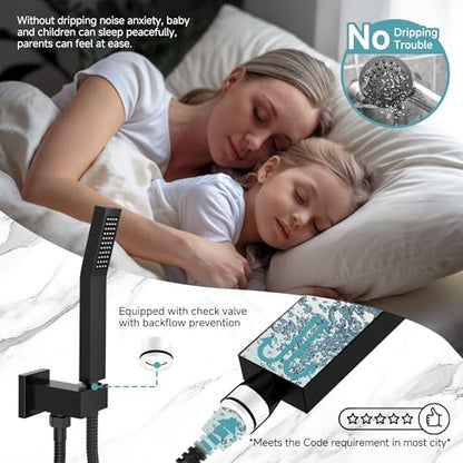SR SUN RISE Shower Faucet Set & System - 12 Inch Rainfall Shower Head & Handle Set Wall Mounted Matte Black Solid Brass Valve Trim Kit Included - color: Matte Black, size: 12 Inch