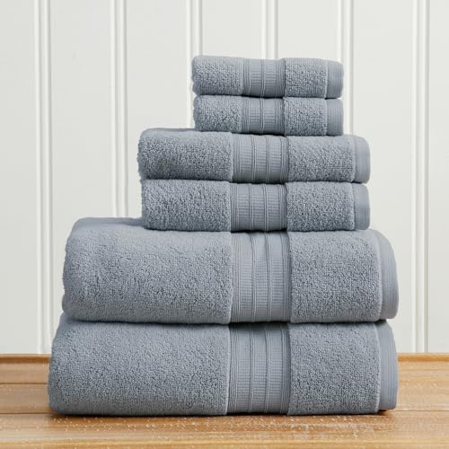 Great Bay Home 100% Cotton 6 Piece Towel Set - Absorbent, Quick-Drying, Classic Bath Towels for Bathroom - Zero-Twist Fibers (Blue) - color: Blue, size: 6 Piece Set