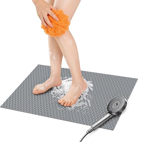 Bathroom Non Slip Shower Mat, Gray 24x16 Inch Bathtub Mat, Non Slip Bathroom Mat for Elderly and Kids, Easy to Dry, Fast-Dry Drainage Hole, Easy to Prune - color: Gray, size: 24" x 16" (Rectangular)