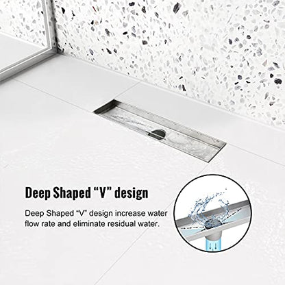 12"Linear Shower Drain Brushed Silver Drain with Tile Insert Grate | AISI 304 Stainless Steel Fast Drainage Rectangle Hidden Shower Trench,Detachable Hair Catcher Easy to install,Leveling Feet - color: Stainless Steel, size: 12 Inch (No Base)