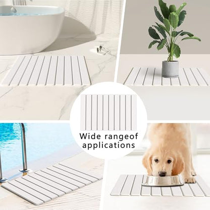 Foldable Stone Bath Mat 60x39cm | Quick-Dry Diatomaceous Earth Bath Rug with PVC Anti-Slip Base | Bathroom, Kitchen, Pet-Friendly Water Absorbent Mat - color: White