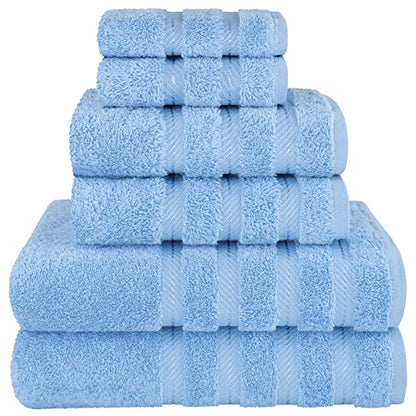 American Soft Linen 100% Cotton Luxury Turkish Towels, 6 Piece Towel Set | Soft Absorbent Quick Dry OEKO Tex Standard 100 Certificated Durable Machine Washable Premium Hotel Quality - color: Sky Blue