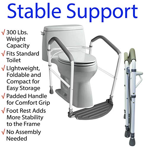 RMS Toilet Safety Frame & Rail - Foldable, Portable Bathroom Toilet Rail | Handrail Toilet Bars with Adjustable Height (White)
