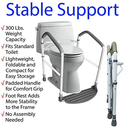 RMS Toilet Safety Frame & Rail - Foldable, Portable Bathroom Toilet Rail | Handrail Toilet Bars with Adjustable Height (White)