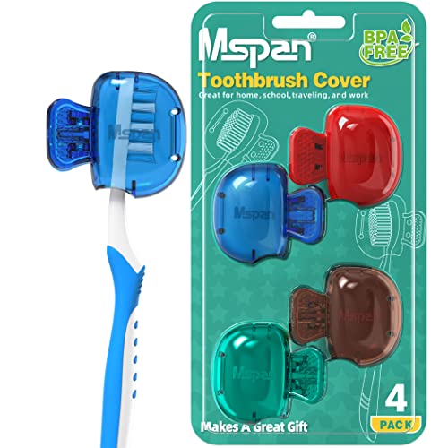 Mspan Toothbrush Head Cover Cap: Tooth Brush Protector Cute Plastic Clip Pod Compatible with Standard & Electric Toothbrush - Travel Case for Traveling & Home - 4 Packs - color: Blue, Red, Teal, Brown