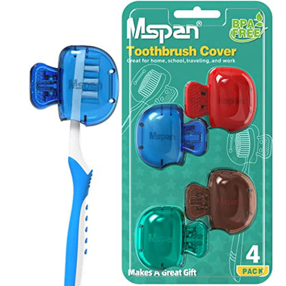 Mspan Toothbrush Head Cover Cap: Tooth Brush Protector Cute Plastic Clip Pod Compatible with Standard & Electric Toothbrush - Travel Case for Traveling & Home - 4 Packs - color: Blue, Red, Teal, Brown