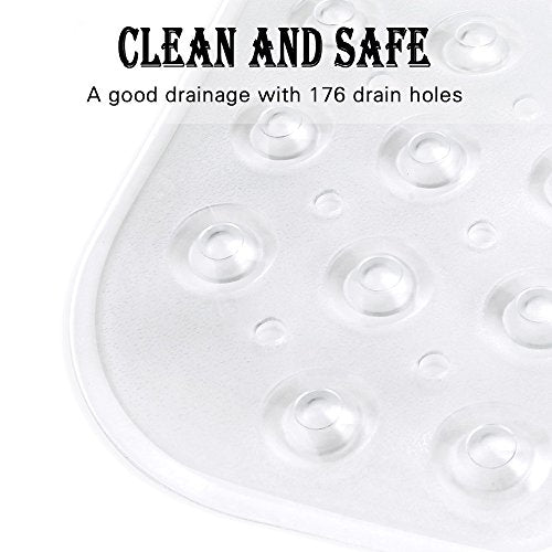 YINENN Bath and Shower Safety Mats 40x16 inch, Non Slip with Suction Cups for Bathroom Stall and Tub Floor, Extra Large and Machine Washable, Drain Holes Keep Bathtub Clean, Clear - color: Clear