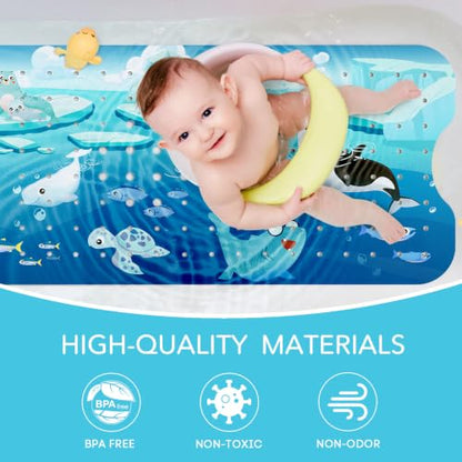 SHUCHING Blue Baby Bath Mat for Tub Non Slip-40x16 Inch, Animal | Bathtub Mat for Kids & Toddler Mold Free, Long Shower Mat for Inside Shower with Suction Cup, Machine Washable - color: Polar Animal