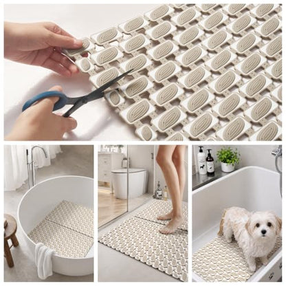 Shower Mat Non Slip Bathtub Mat, Bath Mat for Tub with Strong Suction Cups, Quick Dry Drain Holes, Machine Washable Shower Floor Mat for Elderly & Kids, 27"x16", Khaki - color: Khaki