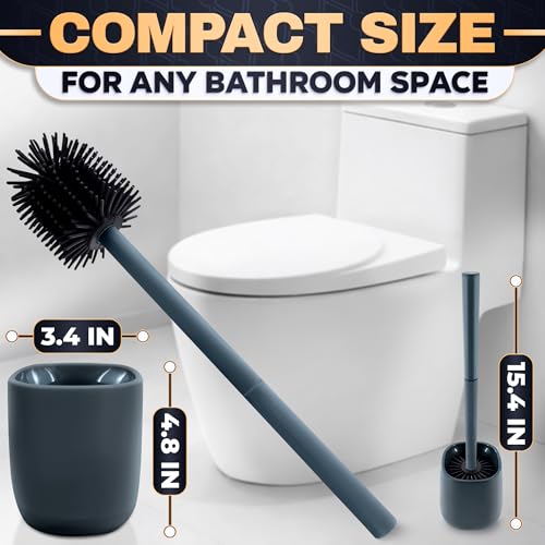 Toilet Brush and Holder, Silicone and Plastic (Grey) | Toilet Brush and Plunger Set, Easy to Place and Simple to Store After Use, Compact Bath Accessory for Small Spaces - color: Gray
