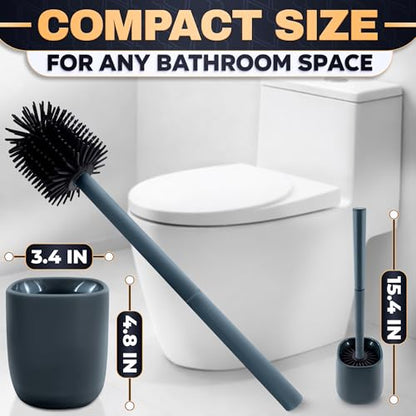 Toilet Brush and Holder, Silicone and Plastic (Grey) | Toilet Brush and Plunger Set, Easy to Place and Simple to Store After Use, Compact Bath Accessory for Small Spaces - color: Gray
