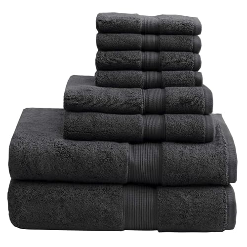 Madison Park 800GSM 100% Cotton Bathroom Bath Towel Set of 8, Black | Long Staple, Highly Absorbent, Durable Hotel Spa Quality, Quick Dry, Double Stitched Hems, Lint Reducing, OEKO-TEX Certified - color: Black, size: Multi-Sizes