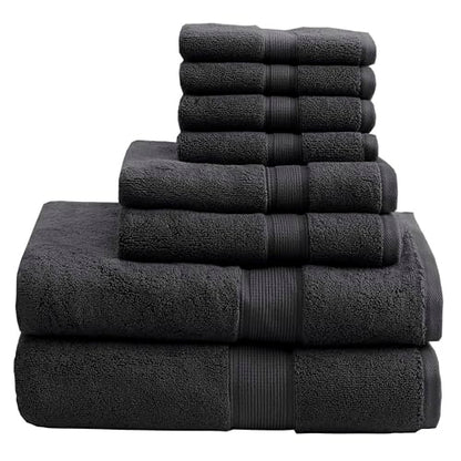 Madison Park 800GSM 100% Cotton Bathroom Bath Towel Set of 8, Black | Long Staple, Highly Absorbent, Durable Hotel Spa Quality, Quick Dry, Double Stitched Hems, Lint Reducing, OEKO-TEX Certified - color: Black, size: Multi-Sizes