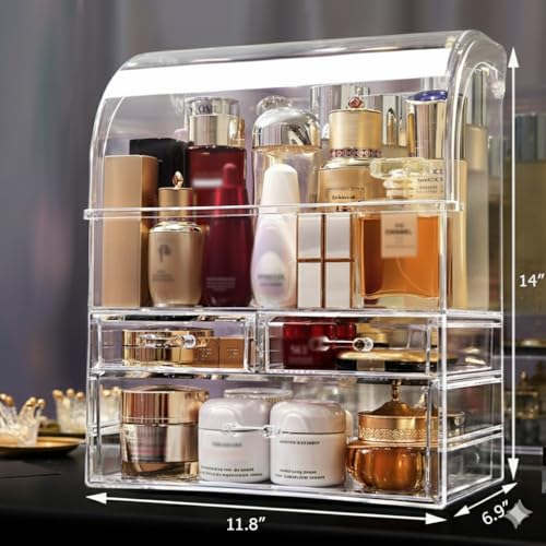 Clear Professional Large Cosmetic Makeup Organizer Bathroom Storage Display Case with Drawers - color: Clear