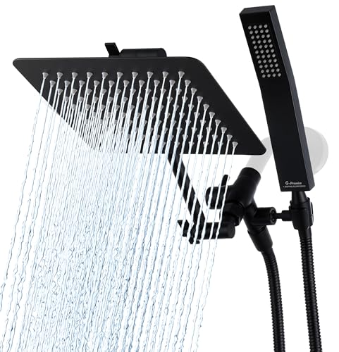 G-Promise All Metal 8" Rain Shower Head with Handheld for Bathroom Upgrade | All Metal, Built to Last, Easy Install, Adjustable Height & Angle for All Heights, Extra Long Hose, Modern Upgrade - color: Matte Black, size: 8 Inches