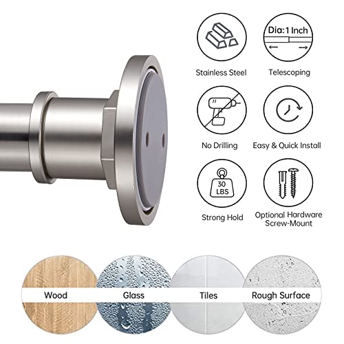 Industrial Shower Curtain Rod - 2-in-1 Design Tension Curtain Rod - Rustproof Non-Slip 27 to 43 Inch 304 Stainless Steel, Brushed Nickel Window Curtain Rod - color: Brushed Nickel, size: 27-43 Inches