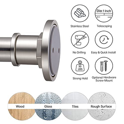 Industrial Shower Curtain Rod - 2-in-1 Design Tension Curtain Rod - Rustproof Non-Slip 27 to 43 Inch 304 Stainless Steel, Brushed Nickel Window Curtain Rod - color: Brushed Nickel, size: 27-43 Inches