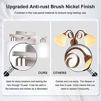 Bathroom Vanity Light Fixture Brushed Nickel, 2-Light Wall Sconces | Anti-Rust Vanity Lights Over Mirror, 12 Inches, E26 Standard Socket, Milky White Glass Shades, Bulbs Not Included - color: Brushed Nickel-2 Light