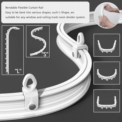 Flexible Curtain Track Cuttable, Bendable Curved Curtain Rails for Bay Window, Room Divider, RV-Shower, Wall/Ceiling Mount White Curtain Track System(Wall Mount,3.0m/9.8ft) - color: Wall Mount, size: 3.0m/9.8ft