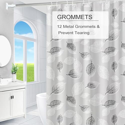 TIKABC Shower Curtain Liner, 4G PEVA Shower Liner, Plastic Waterproof Shower Curtains, with Grommet Holes and 3 Magnetic Weights(Black White Leaves) - color: Black White Leaves