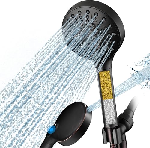 BRIGHT SHOWERS Filtered Shower Head with Handheld, High Pressure 9 Spray Mode Showerhead with Long Hose and Bracket, Water Softener Filters Beads for Hard Water - Removes Chlorine, Oil-Rubbed Bronze - color: Oil Rubbed Bronze, style: 2.5 GPM | Filter | 9