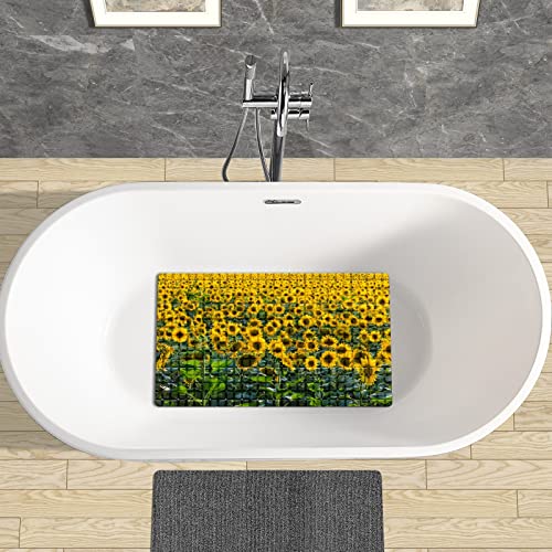 FCZ Bath Tub Mat Non Slip Shower Mat Sunflower Field 26.8x15 inches Rectangular PVC Mat with Suction Cups Drain Holes Machine Washable - color: Sunflower Field