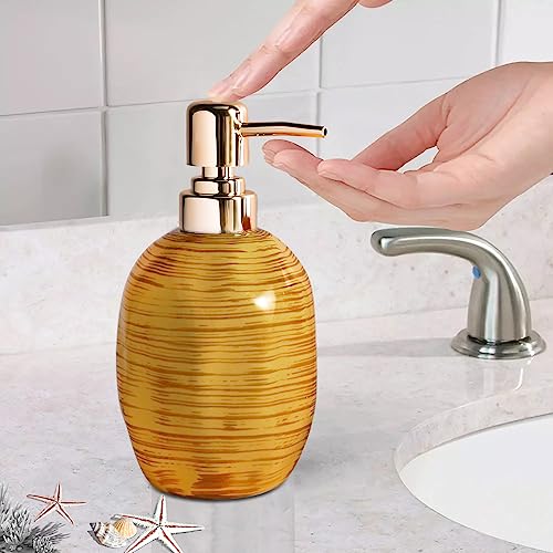 Bathroom Accessories Set, 3 Pcs Marble Look Bath Set Soap Dispenser & Toothbrush Holder Set, Counter Top Restroom Apartment Decor Stuff, Ceramic Kits, Unique Gift, Yellow - size: Mustard
