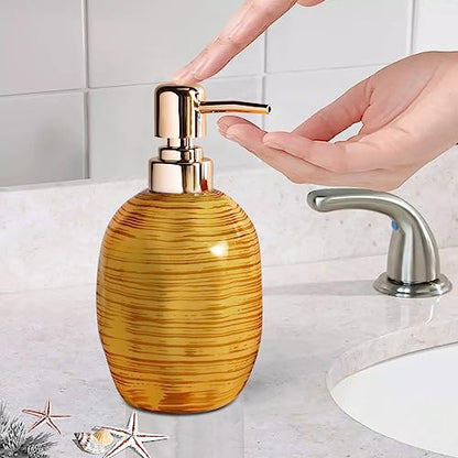 Bathroom Accessories Set, 3 Pcs Marble Look Bath Set Soap Dispenser & Toothbrush Holder Set, Counter Top Restroom Apartment Decor Stuff, Ceramic Kits, Unique Gift, Yellow - size: Mustard
