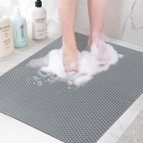 Square Shower Mat: 32"x32" Extra Large Non Slip Shower Mats for Inside Shower, Trimmable PVC Anti Slip Shower Stall Mats, Quick Dry Stand Up Shower Mat for Elderly, Kids - color: Grey, size: 32" x 32" (Square)