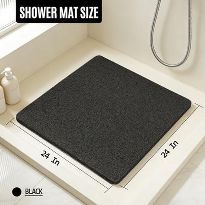24 * 24in Shower Mat Bathtub Mat Non Slip | Bathmats Non Slip, Quick Drying Foot Scrubber Loofah Mats for Inside Shower, Tub, Bathroom, Home, Black - color: Black, size: 24" x 24" (Square)