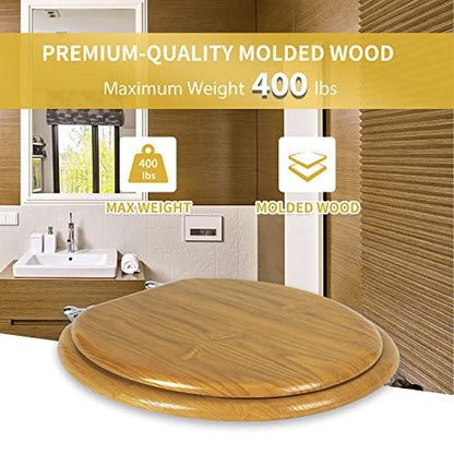 Angel Shield Durable Wood Veneer Natural Toilet Seat Metal Hinged Easy Clean Anti-scratch American Standard(Elongated,Oak) - color: Oak, size: Elongated-18.5”