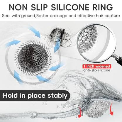 Hair Trap for Shower Drain, 4.4" Anti-Clog Tub Drain Cover, Silvery White | Reversible Flip Clean, Anti-Clog Mesh, Fast Drainage, Anti-Slip Base, Rust-Proof, for Bathtub & Shower Drains, Patented - color: Silvery White