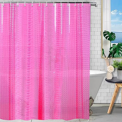 EVA Shower Curtain Liner Hot Pink 3D Water Cube Clear for Bathroom with 12 Rust Proof Metal Grommets, Clear EVA Liner for Girly Bathroom Stall 71x71 Inches - size: 71"W x 71"L (Pack of 1)