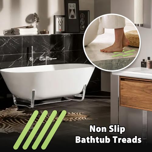 24Pcs Green Bathtub Stickers Non Slip | Anti Slip Shower Strips, Adhesive for Bathroom Bathtub, Shower Floor & Ladders, Includes Scraper - color: Green