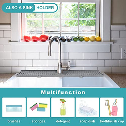30 Inch Kitchen Sink Splash Guard, Large Size Faucet Mat for Kitchen Sink, Longer Silicone Faucet Handle Drip Catcher Tray for Kitchen Countertop, Bathroom, Farmhouse