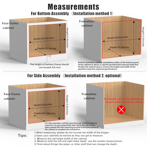 32''W x 21''D x 3''H Pull Out Cabinet Drawer Soft Close Slide Out Wood Organizer for Kitchen, Finished, Bottom and Side Assembly (Wood Drawer Part Width is 31inch) - size: 32”W x 21”D