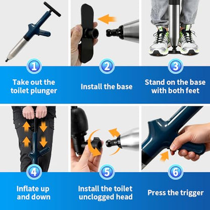 Toilet Plunger, High Pressure Toilet Plunger, Heavy-Duty Clog Remover for Toilets, Washbasin, Vegetable Basin and Floor Drain, Four Nozzles, Blue