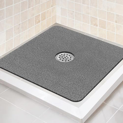 Shower Mat Non Slip,27 x 27 Inch Extra Large Bath Mat with Drain,Soft Square Loofah Shower Stall Mat Bathtub Mat for Bathroom,Without Suction Cups (Grey) - color: Grey