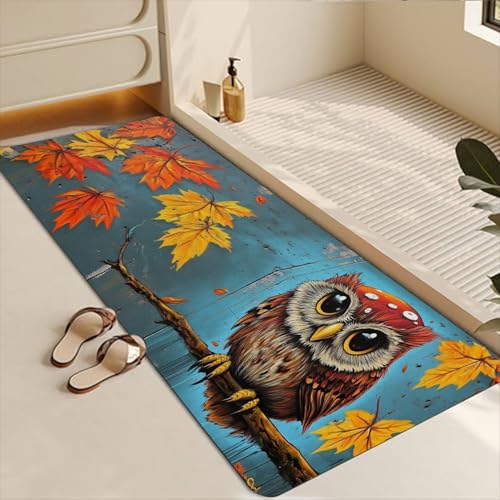 Bathroom Runner Mat Rugs Long,Cartoon Owl Mushroom Autumn Maple Leaves Diatomite Stone Bath Mat Large Absorbent Diatomaceous Earth Mat Non Slip Fast Dry Shower Mat Bathroom Rugs Floor Mat 16x42in - color: Design20