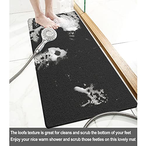 SONGZIMING Shower Mat Non Slip Without Suction Cups, 32x17 Inch, Bath Mat with Drain, Loofah Mat for Textured Surface Tub, Bathroom, Quick Drying, Black - color: Black, size: 32" x 17" (Rectangular)