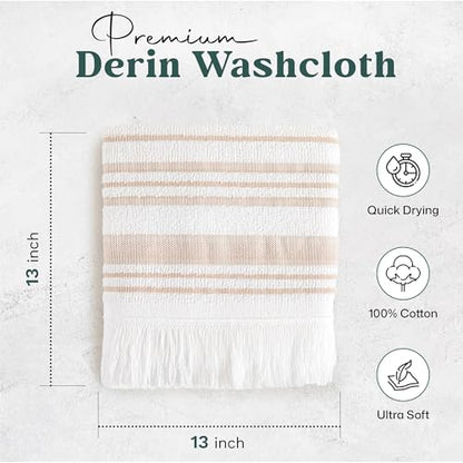 Chakra Derin 40% Rayon Derived from Bamboo 60% Turkish Cotton Bath Towels Set, 3-Piece Luxury 13"x13" Washcloth, 20''x30'' Hand & 30"x56" Bath Towel Set for Bathroom, White/Beige - color: White/Beige - Derin, size: 3-Piece Set - (13"x13", 20''x30'', 30"x5