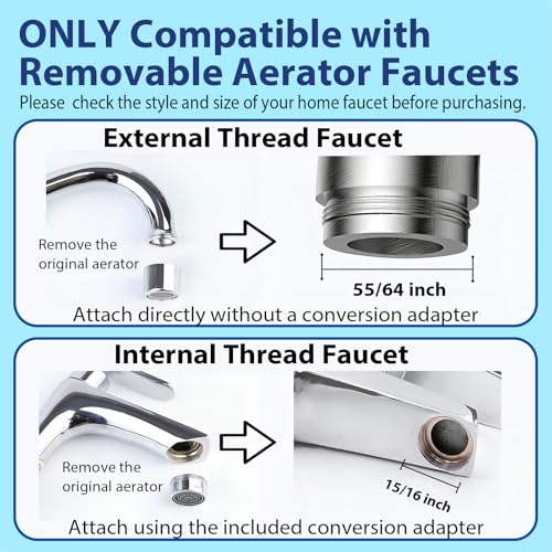 360° Swivel Kitchen Faucet Aerator Replacement 2-function Kitchen Faucet Sprayer Attachment Faucet Nozzle Attachment Water-Saving Faucet Head Replacement Part 55/64'' Female Thread,Short - size: SHORT