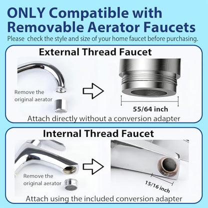 360° Swivel Kitchen Faucet Extender 2-function Kitchen Faucet Sprayer Attachment Faucet Nozzle Attachment Water-Saving Faucet Head Replacement Part 55/64'' Female Thread,Long - size: LONG