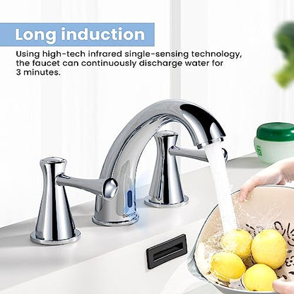 Touchless Bathroom Faucet for 3 Holes 3 Handles, Controlling Temperature & Adjustable Water Flow, Short & Long Induction Modes, Auto Motion Sensor Bathroom Faucet Set (29183 Brushed Nickel) - color: 29183 Brushed Nickel