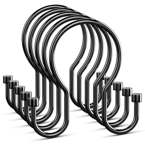Shower Curtain Hooks, Simple Shower Curtain Rings, Sturdy Shower Curtain Hangers, Double Hook Black Shower Curtain Hooks, Smooth Gliding Metal Shower Hooks for Shower Curtain (Black, 24 Pack) - color: Black, size: 24 Pack